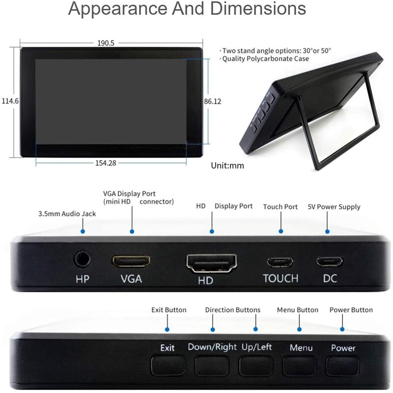 Waveshare-7 ġ HDMI ȣȯ LCD   4B/3B +  ġũ 1024x600 IPS, ÷ ũ  ̽ 